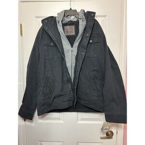 Size XL Levi's Men's Washed Cotton Hooded Military Jacket Navy Blue NEW
